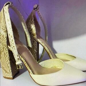 Elegant Cream Block Heel Pumps